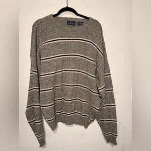 Basic Editions Gray Striped Men's Crewneck Sweater